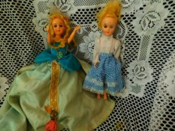 11" RELIABLE HARD PLASTIC LATE 1940S 2 BLONDE FASHION DOLLS, GOWN & DRESS